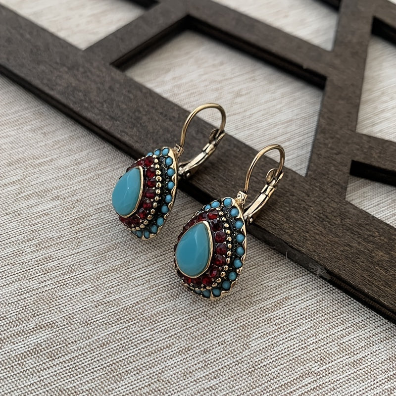 Vintage Teardrop Turquoise Halo Drop Earrings