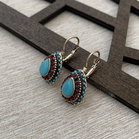 Vintage Teardrop Turquoise Halo Drop Earrings