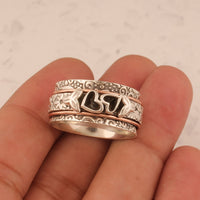 Vintage Style Butterfly Heart Silver Plated Spinner Ring