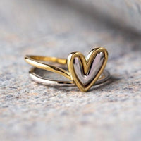 Vintage Metallic Style Two Tone Heart Rings