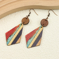 Bohemian Style Striped Wooden Inlay Drop Earrings