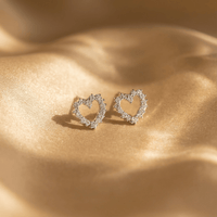 Elegant Silver Plated Crystal Heart Stud Earrings