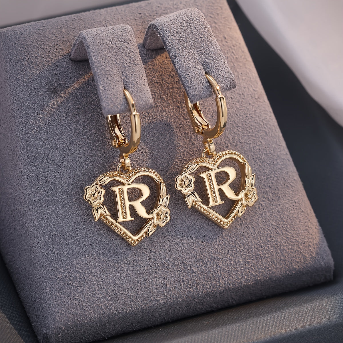 Dainty Initial Heart Hoop Earrings