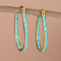 U-Shaped Earrings with Square Synthetic Turquoise