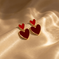 Elegant Gold Plated Double Heart Drop Earrings