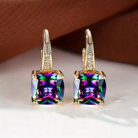 Mystic Sapphire Stone Hoop Gold Earrings