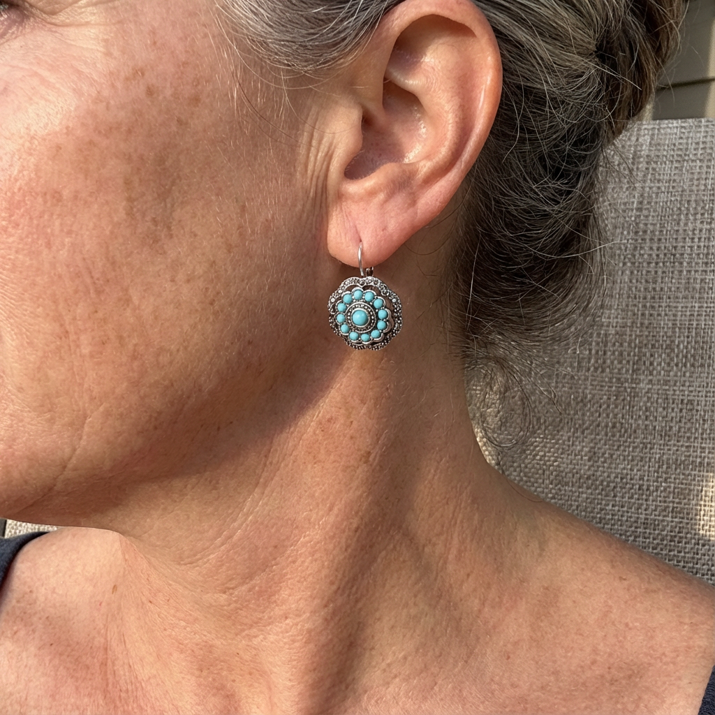 Turquoise & Pearl Vintage Silver Plated Drop Earrings
