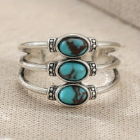 Vintage Boho Style Triple Turquoise Silver Ring