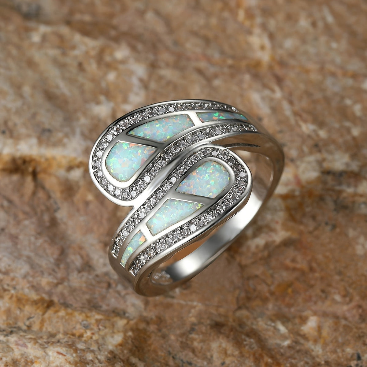 Vintage Boho White Opal Stone Ring
