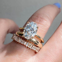 Elegant Oval Cut Zirconia Engagement Stacked Ring Set