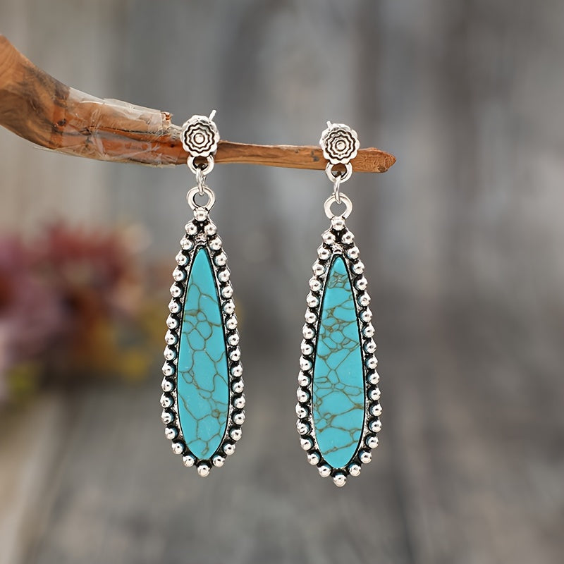 Vintage Southwestern Turquoise Teardrop Earrings