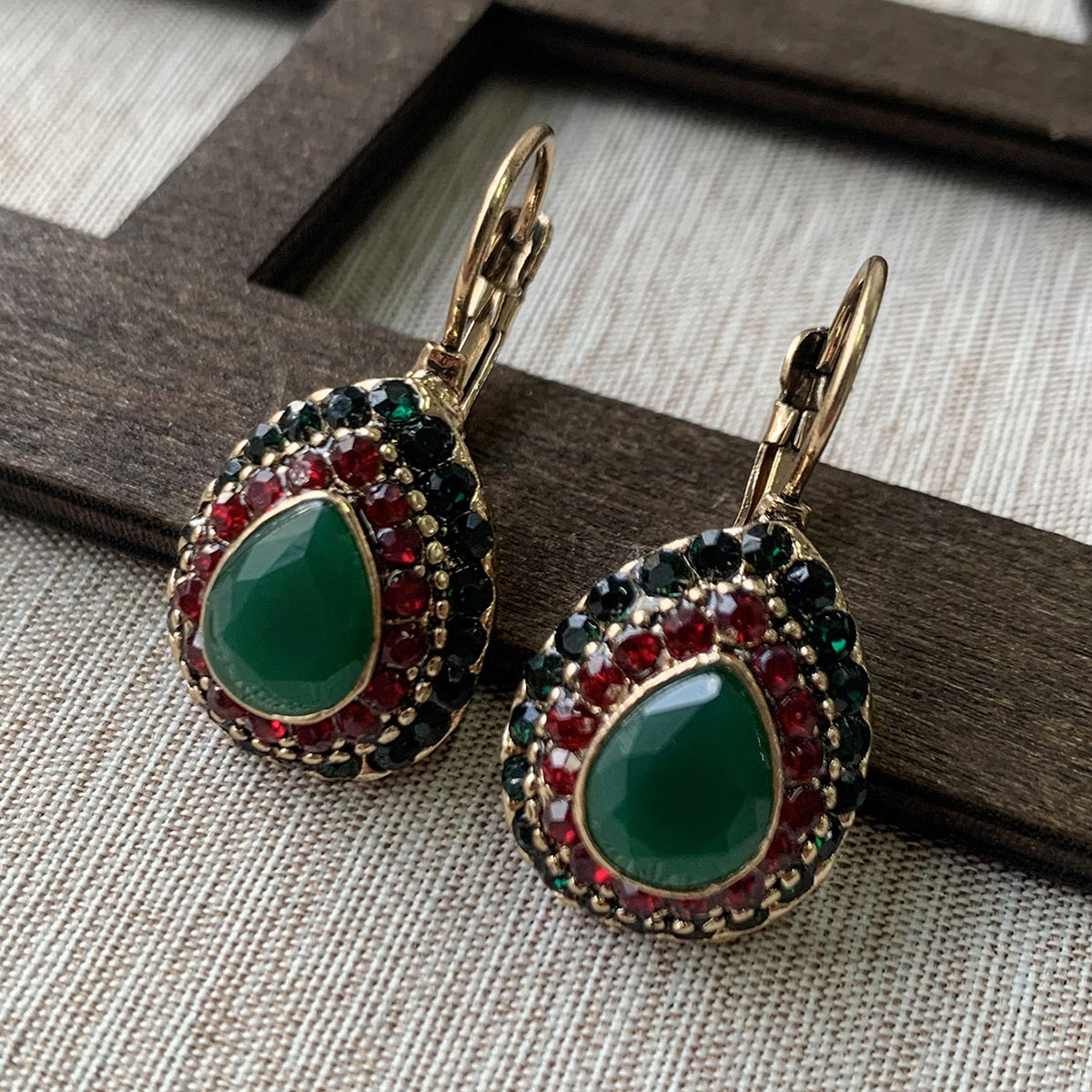 Vintage Teardrop Turquoise Halo Drop Earrings