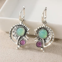 Bohemian Green Zirconia & SilverPlated Artisan Drop Earrings