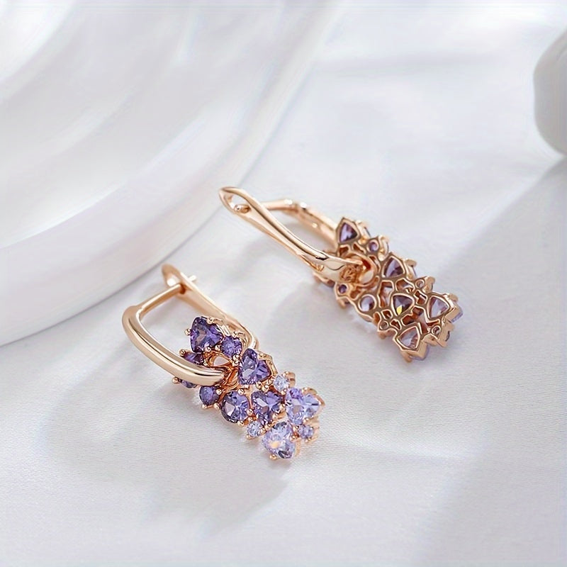 Elegant Purple Zirconia Gold Plated Dangle Earrings