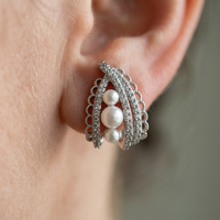 Elegant Pearl Zirconia C-Shaped Earrings