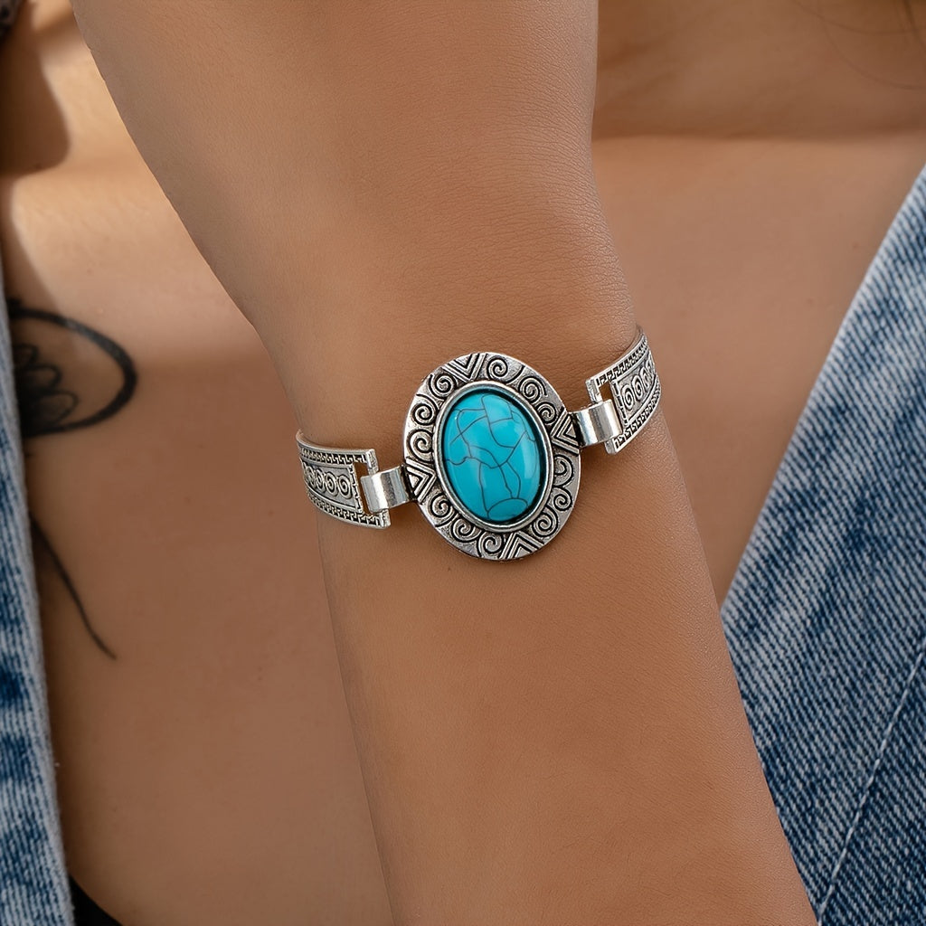 Vintage Turquoise Accent Vintage Silver Bracelet