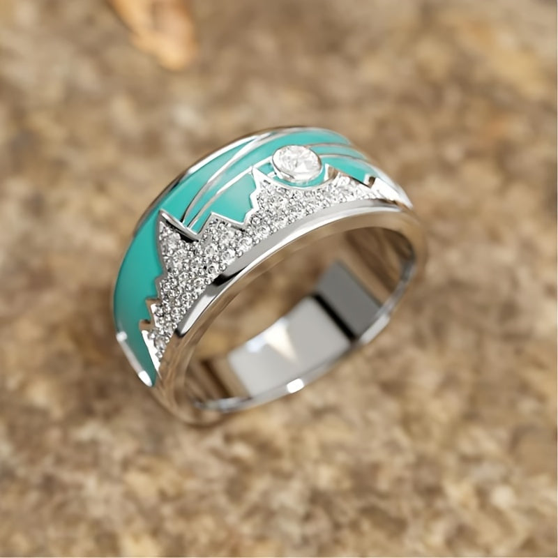 Bohemian Style Zirconia Inlaid Enamel Mountain Sun Ring
