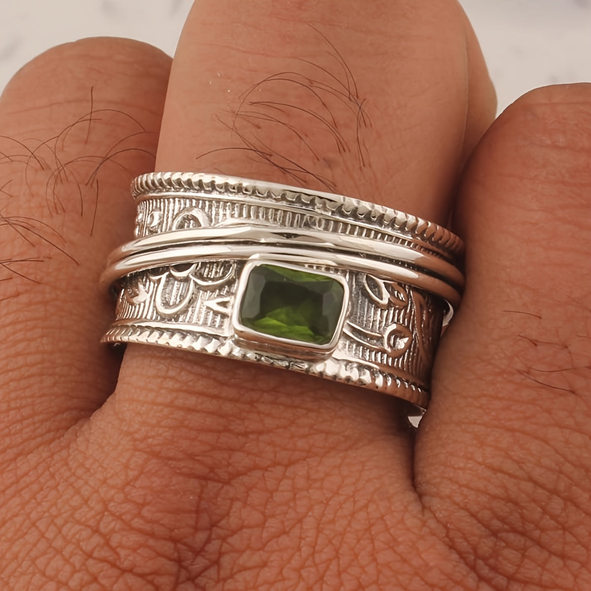 Vintage Bohemian Wide Band Zirconia Silver Plated Ring