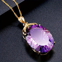 Elegant Purple Synthetic Zirconia Inlaid Oval Pendant Necklace