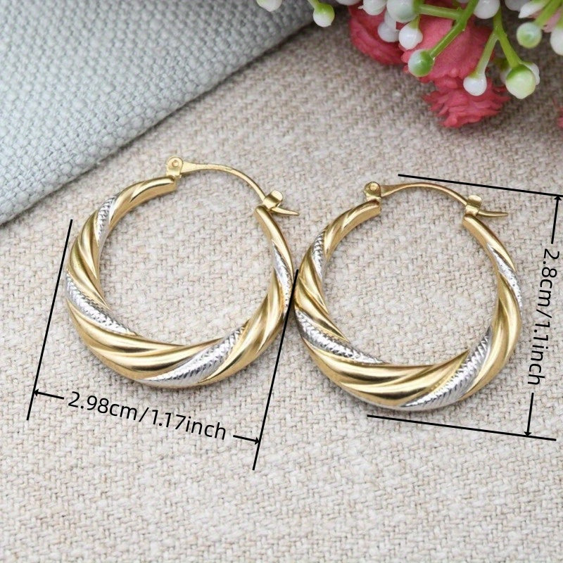 Vintage Middle Eastern Style Two Tone Twist Circle Hoop Earrings