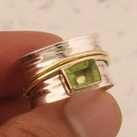 Vintage Hammered Silver Gold Peridot Ring