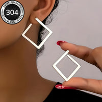 Minimalist Gold Plated Stainless Steel Square Drop Earrings