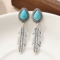 Retro Tribal Turquoise Feather Drop Earrings