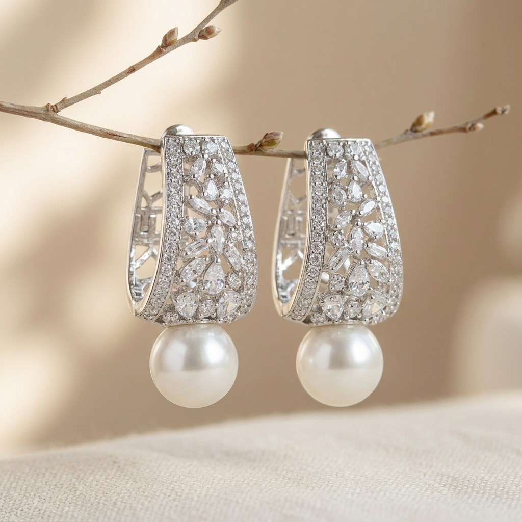 Luxury Pearl Zirconia Drop Earrings