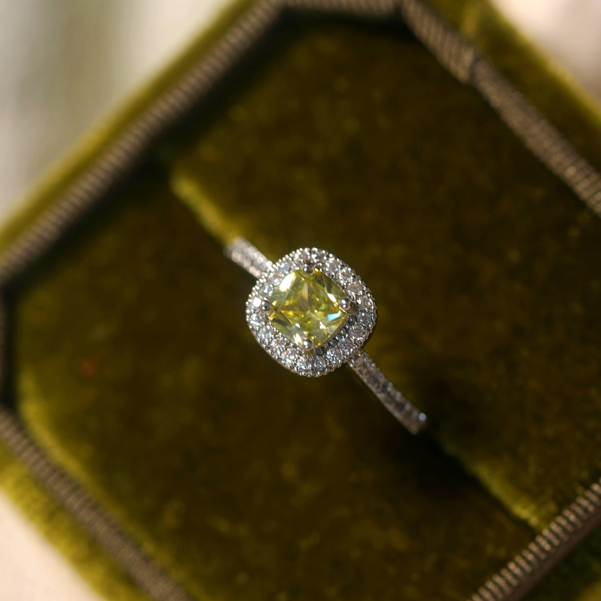 Vintage Style Adjustable Open Design Olive Green Zirconia Ring
