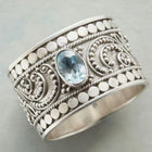 Vintage Ocean Blue Round Cubic Zirconia Wide Band Ring