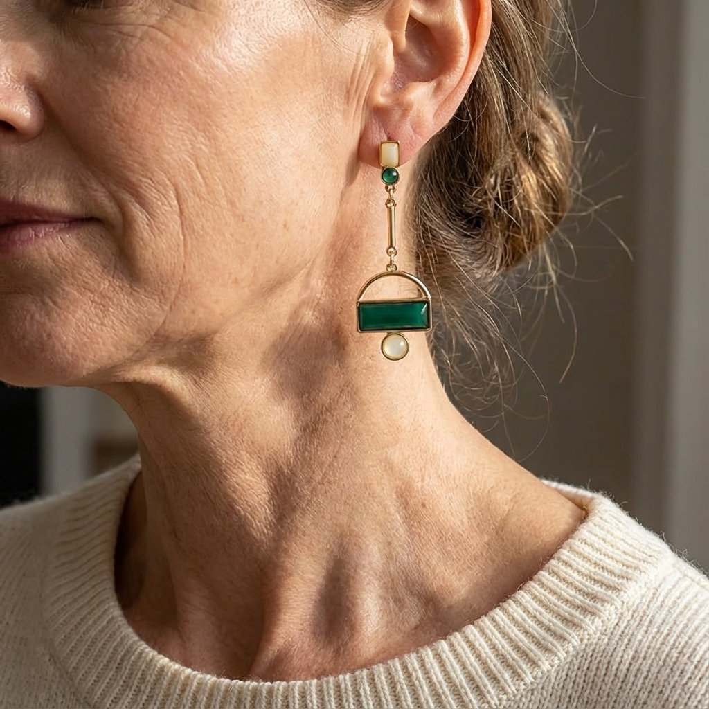 Bohemian Modern Green & Ivory Gold Plated Statement Earrings