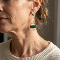 Bohemian Modern Green & Ivory Gold Plated Statement Earrings