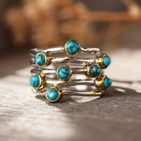 Mixed Metal Spiral Turquoise Stack Ring