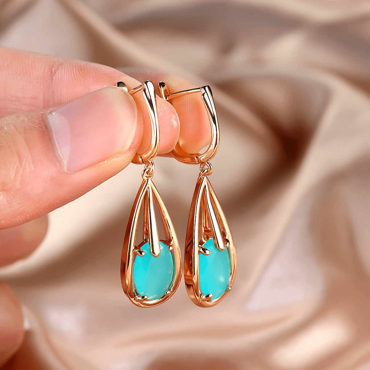 Elegant Gold Plated Teardrop Zirconia Long Pendant Earrings