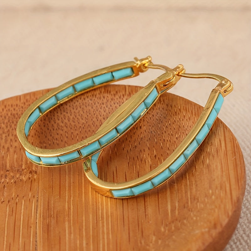 U-Shaped Earrings with Square Synthetic Turquoise