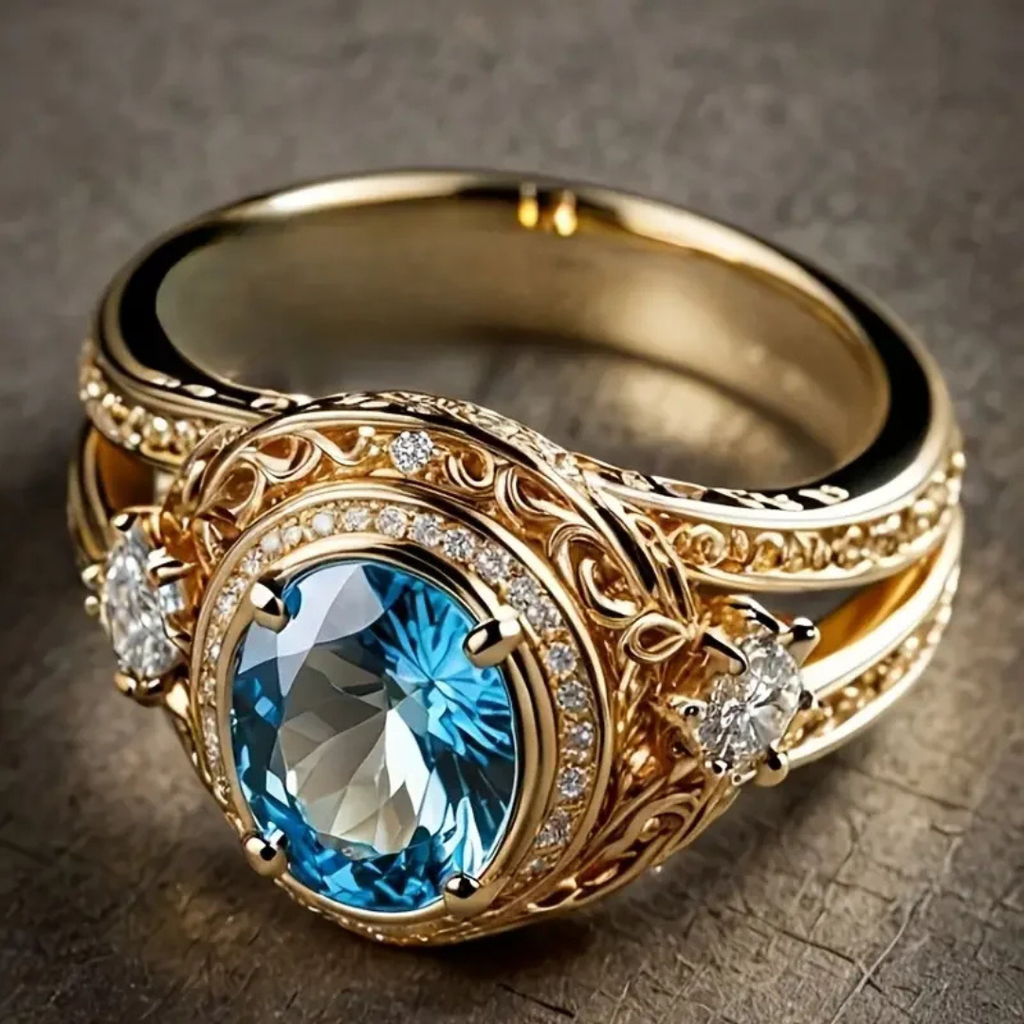 Elegant Gold Plated Blue Zirconia Crystal Ring