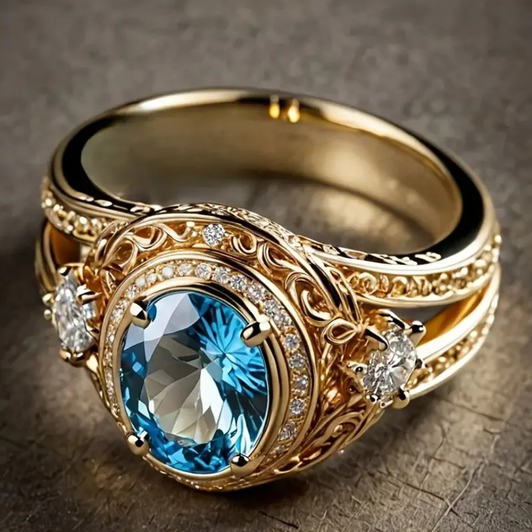 Elegant Gold Plated Blue Zirconia Crystal Ring