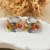 Vintage Vibrant Glass Floral Bead Dangle Earrings