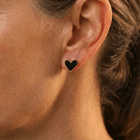 Elegant Boho Black Enamel Heart Stud Earrings