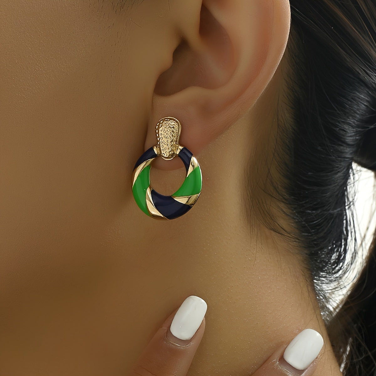 Color Block Enamel Spiral Statement Earrings