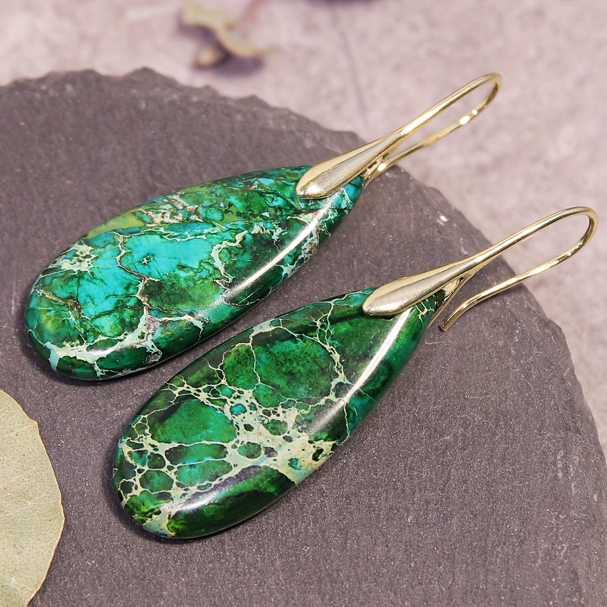 Bohemian Green Natural Stone Teardrop Earrings