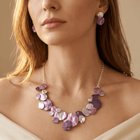 Vintage Distressed Silvery Purple Enamel Irregular Necklace Earrings Set