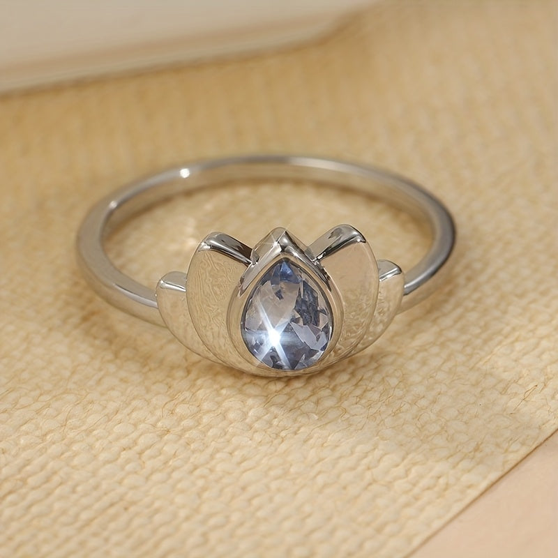 Vintage Retro Style Teardrop Zirconia Lotus Flower Ring