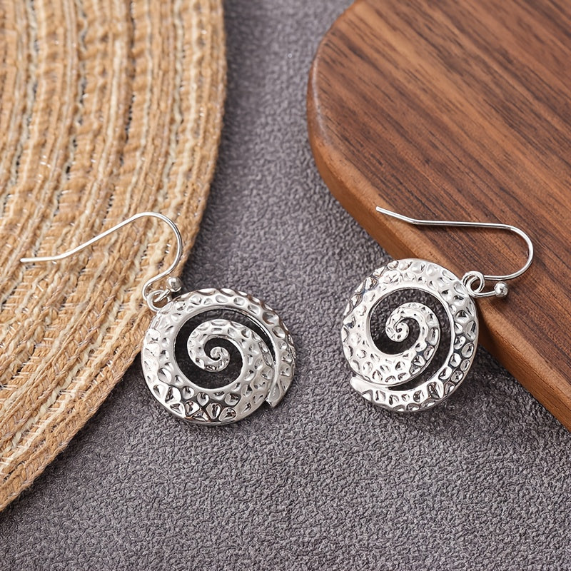 Artisan Spiral Hammered Silver Drop Earrings