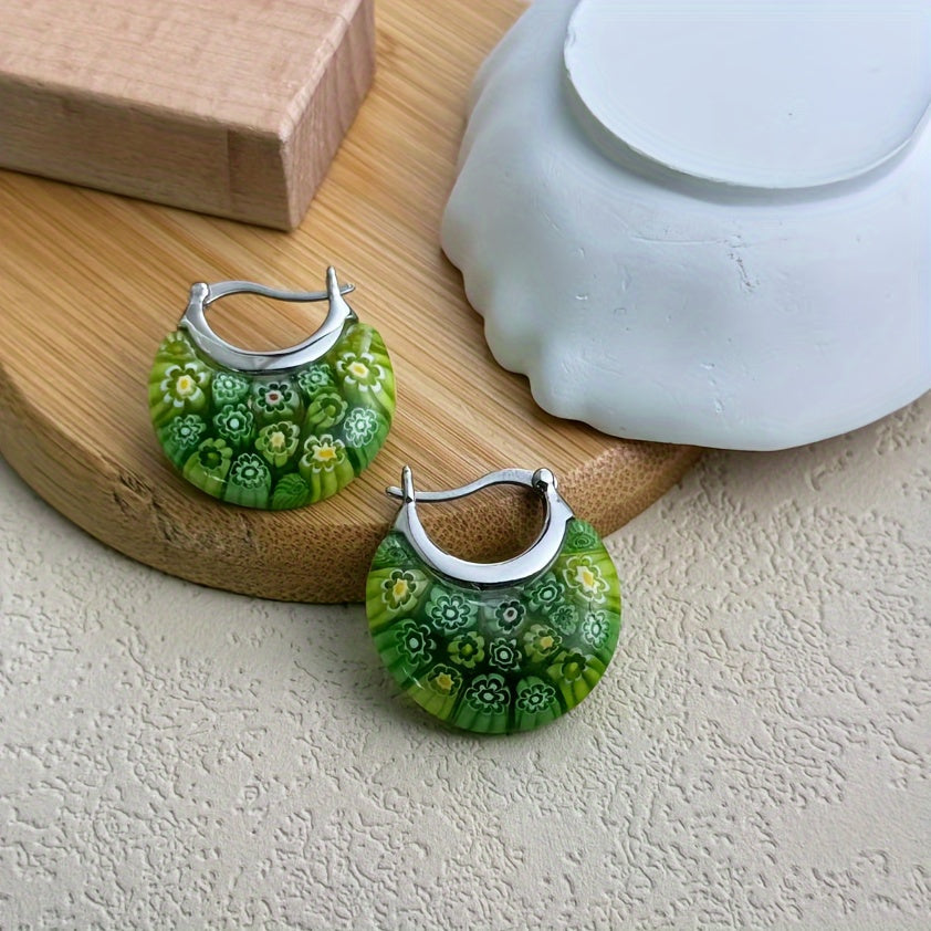 Vintage Vibrant Glass Floral Bead Dangle Earrings