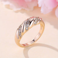 Elegant Zirconia Inlaid Twisted Design Gold Plated Ring