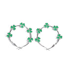 Vintage Bohemian Silver Plated Green Floral Hoop Earrings