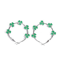 Vintage Bohemian Silver Plated Green Floral Hoop Earrings