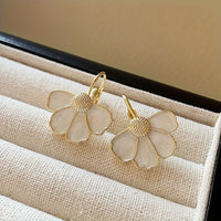 Elegant Four Petals Flower Enamel Drop Earrings
