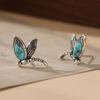 Vintage Turquoise Dragonfly Silver Plated Stud Earrings
